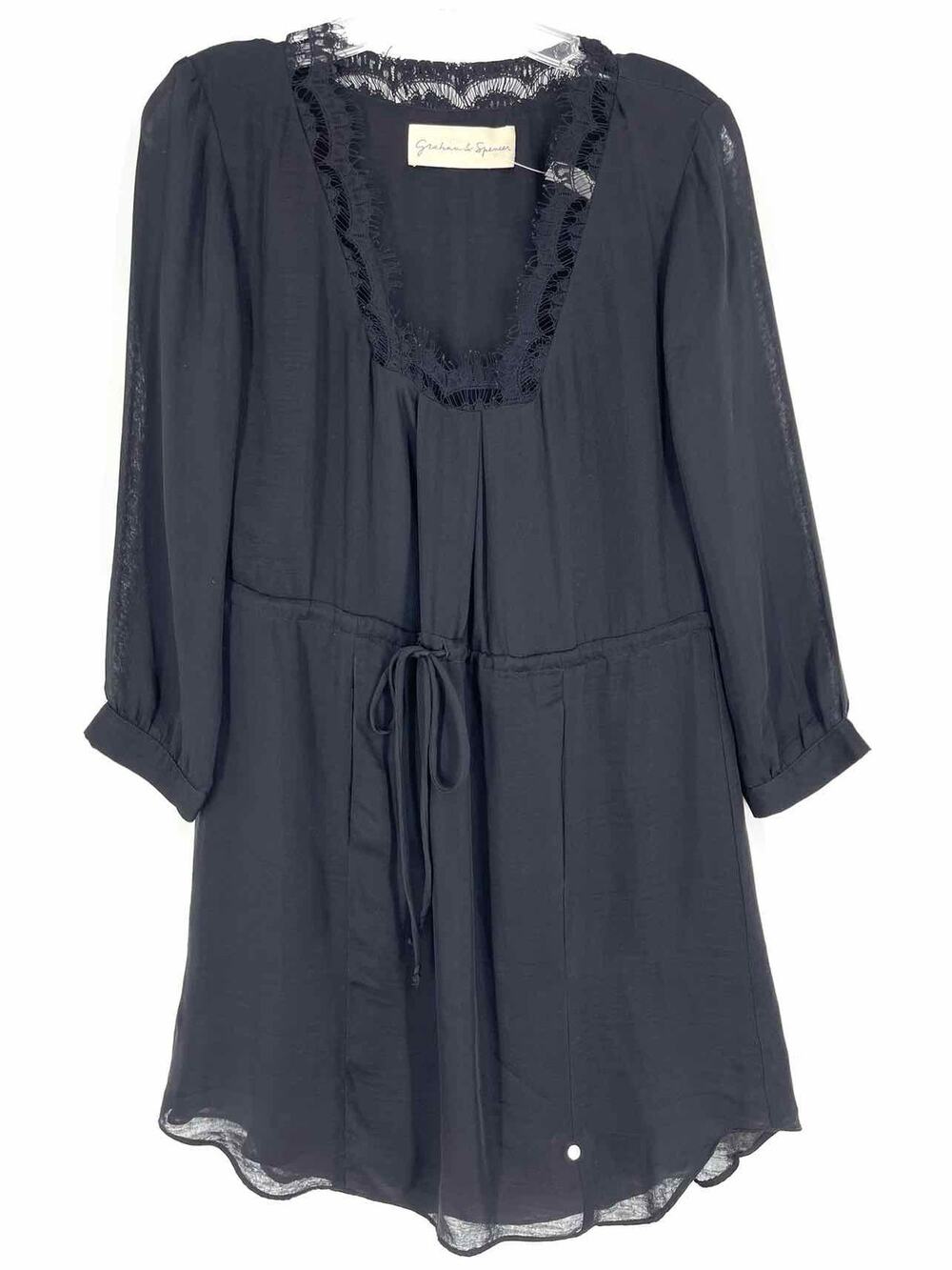 Graham & Spencer Size S Black Lace Drawstring Designer Dress